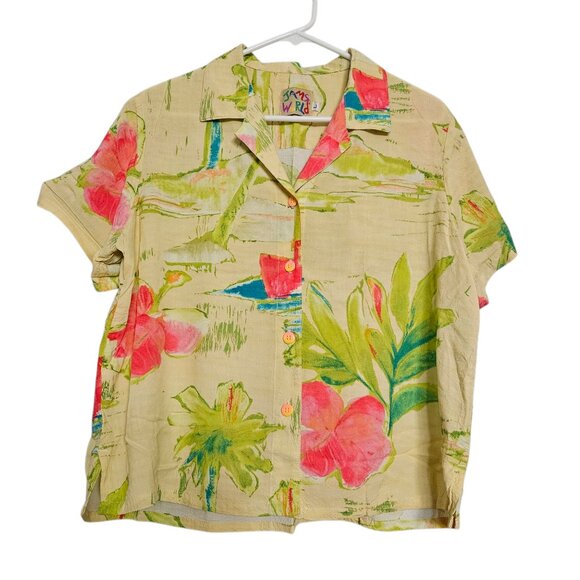 Jams World Tops - VTG Jams World Womens Lagoon Hawaiian Shirt SZ Large Top Flowers Beach Summer
